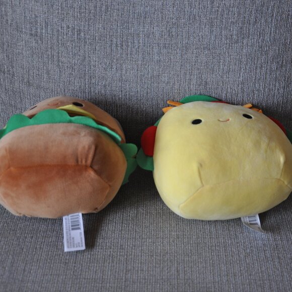 Set of 2 New 8" Squishmallow Carl Cheese Burger  & Tex Taco Canada UK Exclusive - Picture 3 of 3